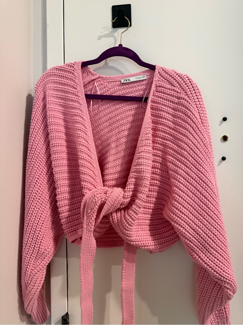 Zara Bubblegum Pink Knit Tie-Front Cardigan